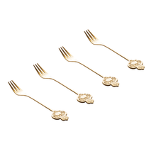 Load image into Gallery viewer, Set of 4 Stainless Steel Golden Key Cake Forks – 13.2 cm