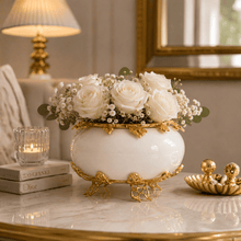 Load image into Gallery viewer, White Glass Centrepiece with Gold Leaves – 25.4 × 15.2 cm