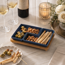 Load image into Gallery viewer, Blue Porcelain Appetiser Set with Wooden Serving Board – 23 × 15 × 5 cm
