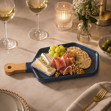 Load image into Gallery viewer, Blue Porcelain Appetiser Board with Wooden Handle – 34.8 × 15.8 cm
