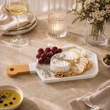 Load image into Gallery viewer, White Porcelain Appetiser Board with Wooden Handle – 34.8 × 15.8 cm