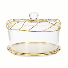 Load image into Gallery viewer, Gold Mesh Dome Cake Stand with Glass Cover – 28.57 × 19.68cm