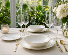 Lade das Bild in den Galerie-Viewer, 18-Piece White Porcelain Dinner Set with Gold Rim Metropolis | Elegant Tableware for 6.