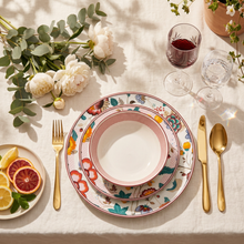 Lade das Bild in den Galerie-Viewer, Moon Kimono 18-Piece Floral Porcelain Dinner Set for 6 | Luxury Japanese-Inspired Tableware.