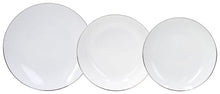 Lade das Bild in den Galerie-Viewer, Metropolis 18-Piece White Porcelain Dinner Set with Platinum Rim | Luxury Dinnerware for 6.