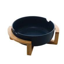 Lade das Bild in den Galerie-Viewer, Porcelaine Blue Bowl with Wooden Support 26x22x11cm.