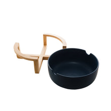 Lade das Bild in den Galerie-Viewer, Porcelaine Blue Bowl with Wooden Support 26x22x11cm.
