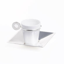 Lade das Bild in den Galerie-Viewer, Venice Silver Plated and Porcelaine Coffee Cup and Saucer 70ml.