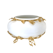 Load image into Gallery viewer, White Glass Centrepiece With Gold Leaves.