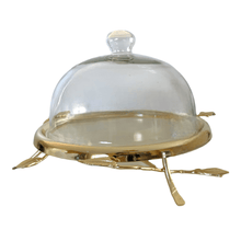 Charger l'image dans la galerie, Elevated Gold Leaf Cake Plate With Glass Dome.