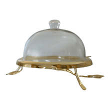 Charger l'image dans la galerie, Elevated Gold Leaf Cake Plate With Glass Dome.