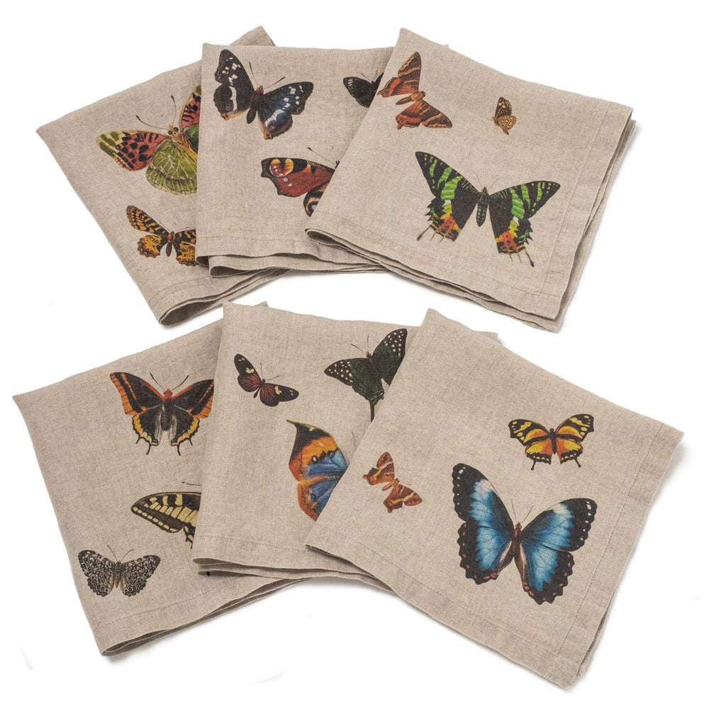 Set of 6 Flying Butterflies Napkins.