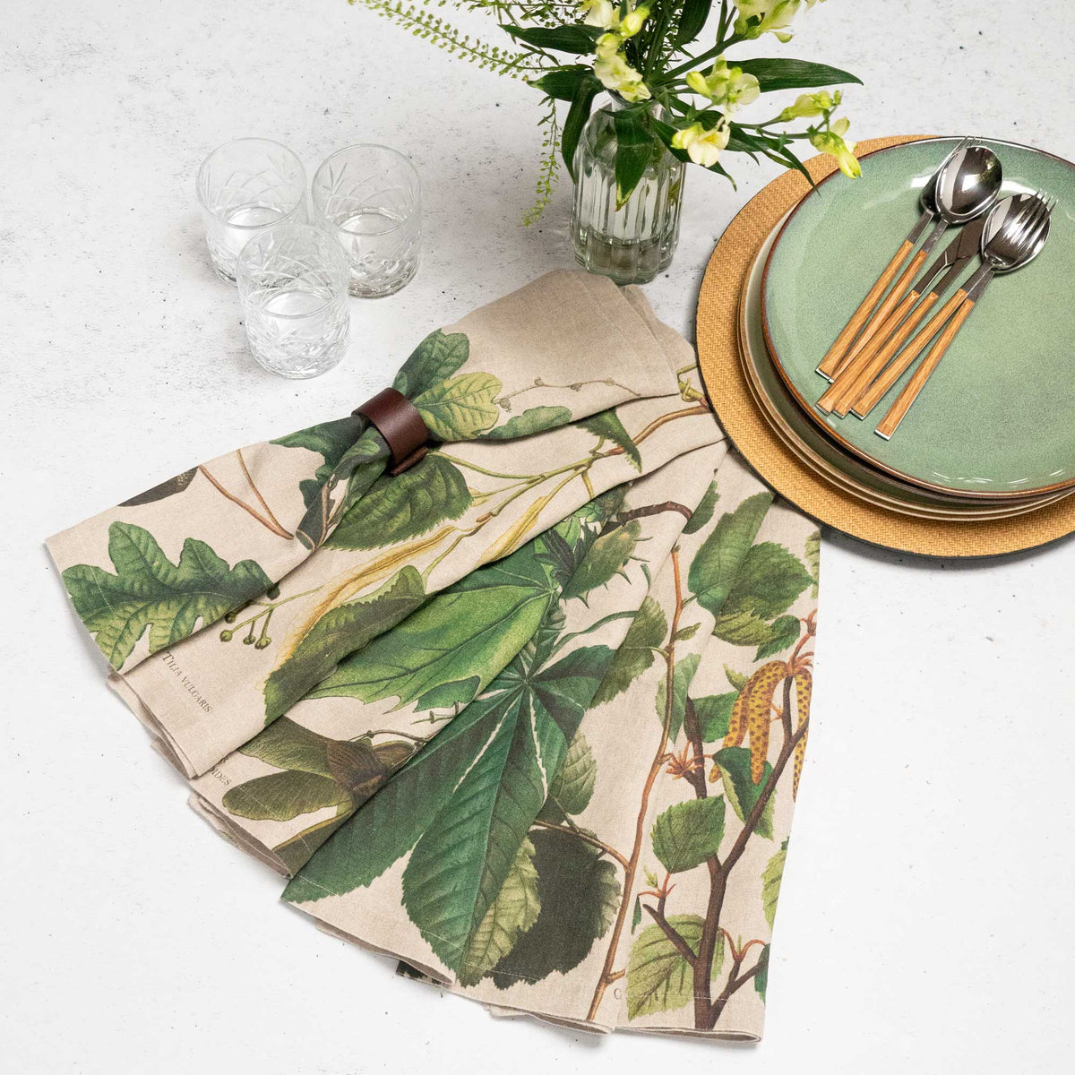 Set of 6 Botanical Tree Linen Napkins – 45 × 45 cm