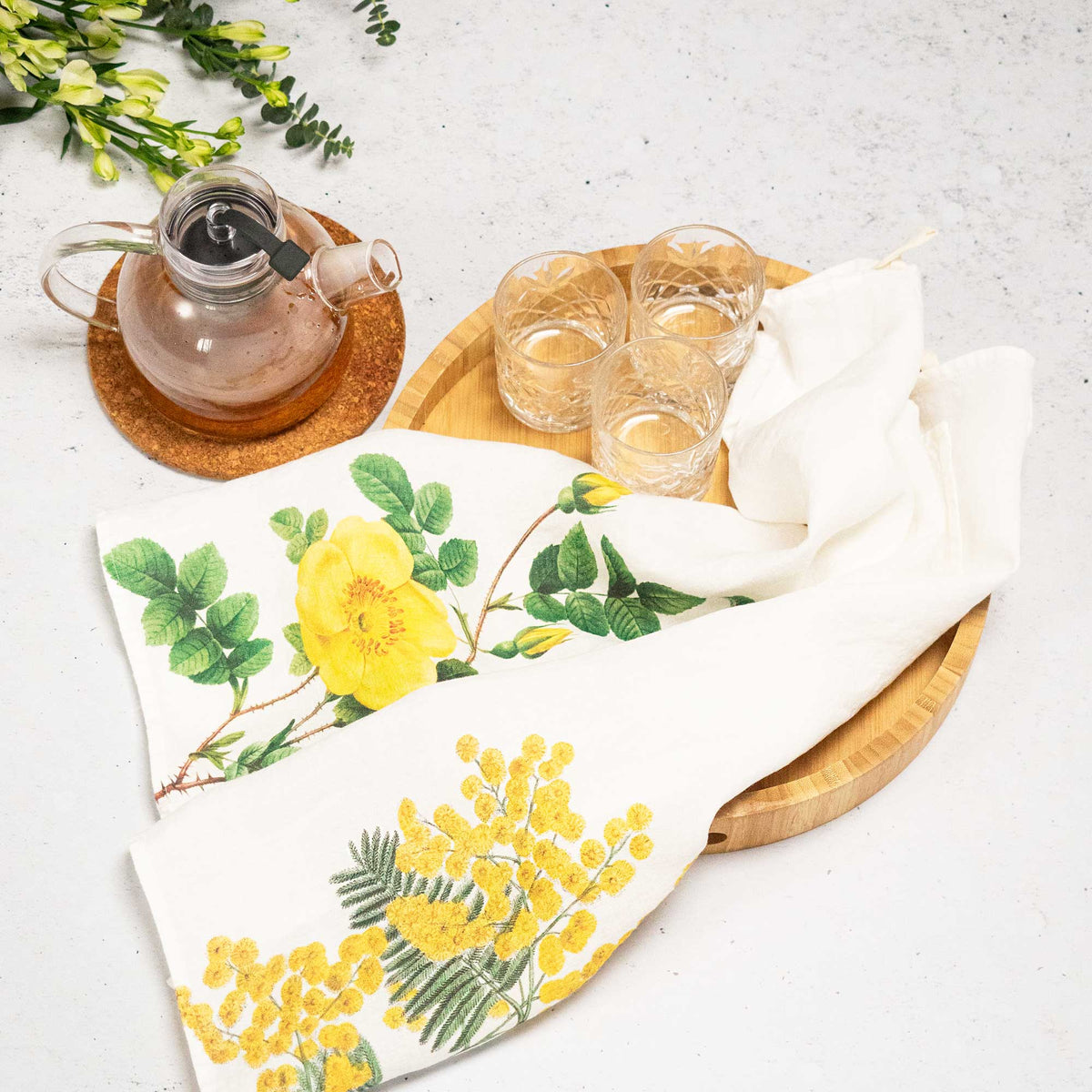 Set of 2 Mimosa & Rose Kitchen Towels.