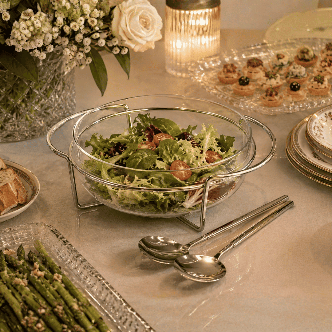Silver Plated Salad Bowl support with Serving Set 25cm | House Art