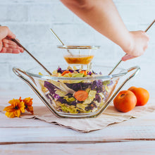 Lade das Bild in den Galerie-Viewer, Salatschüssel aus versilbertem Kristallglas, gepaart mit einer Saucentasse und Serviersets
