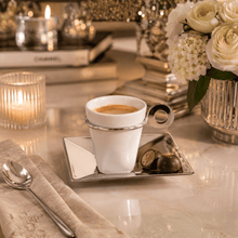 Lade das Bild in den Galerie-Viewer, Venedig versilbert und Porzellan Kaffeetasse und Untertasse 70ml
