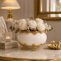 White Glass Centrepiece with Gold Leaves – 25.4 × 15.2 cm | House Art