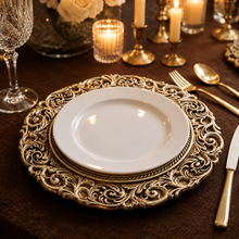 Load image into Gallery viewer, Set of 4 Ornate Cream &amp; Brown Sous-Plats – 36 cm
