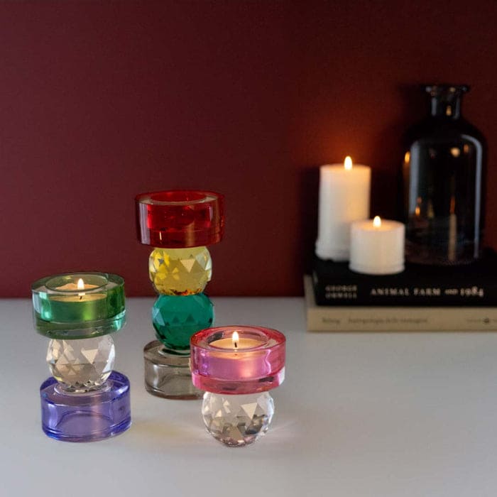 Diamond Effect Candle Holder Pink.