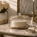 Gold Mesh Dome Cake Stand with Glass Cover – 28.57 × 19.68cm | House Art