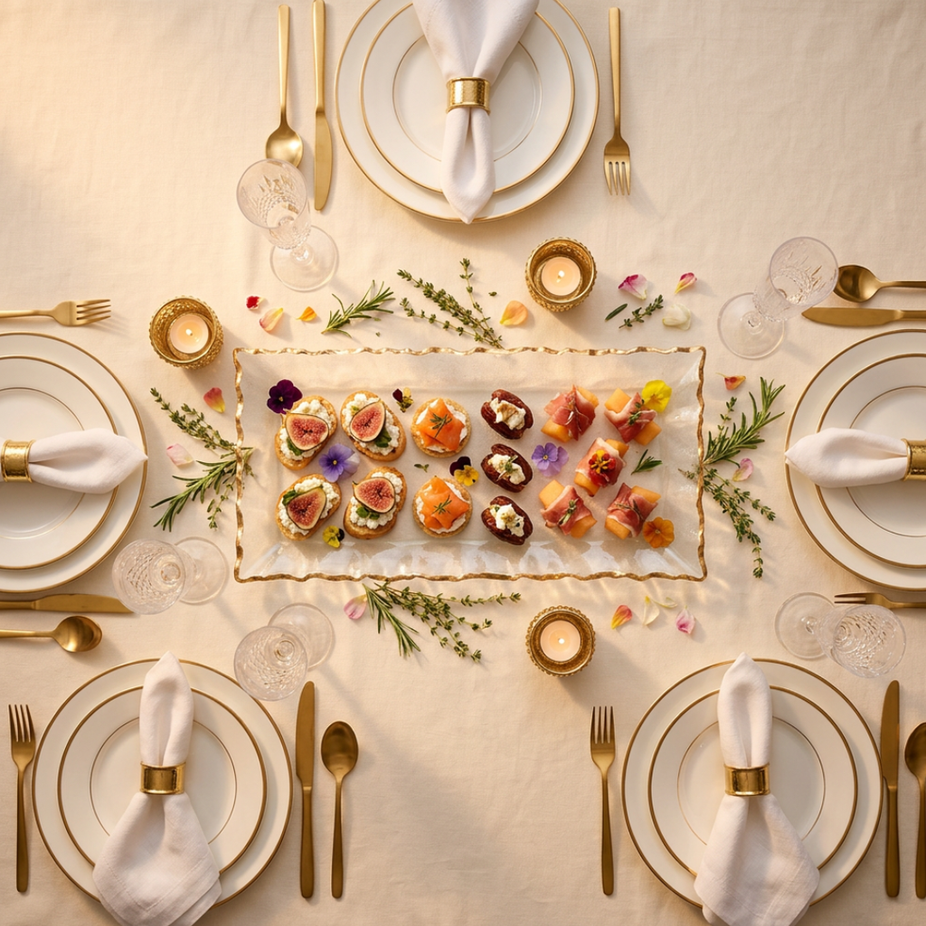 Glass Tray with Gold Edge.