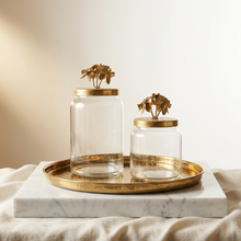 Charger l'image dans la galerie, Bonbonnière florale Idylle en verre et métal doré - Grand modèle

