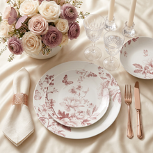 Lade das Bild in den Galerie-Viewer, Moon Vie En Rose 18-Piece Pink Floral Porcelain Dinner Set for 6 | Elegant Romantic Tableware.
