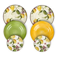 Load image into Gallery viewer, VELA ZAGARA 18-Piece Mediterranean Lemon Porcelain Stoneware Dinner Set for 6.
