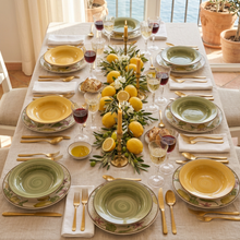 Load image into Gallery viewer, VELA ZAGARA 18-Piece Mediterranean Lemon Porcelain Stoneware Dinner Set for 6.
