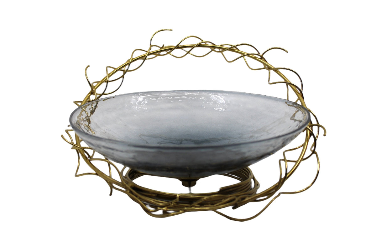 Glass Bowl With Iron Wire Stand.