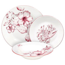Lade das Bild in den Galerie-Viewer, Colibri 18-Piece Pink Floral Porcelain Dinner Set for 6 | Elegant Botanical Tableware.

