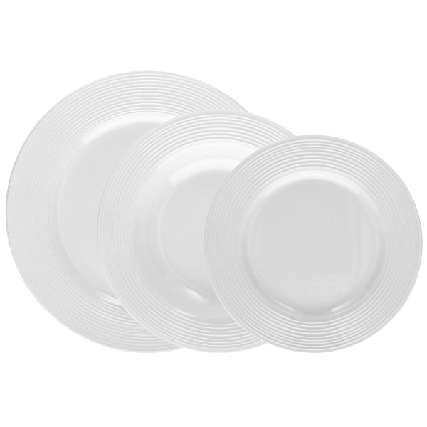 Polis 18-Piece White Porcelain Dinner Set for 6 | Modern Ribbed Dinnerware Collection.