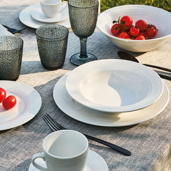 Polis 18-Piece White Porcelain Dinner Set for 6 | Modern Ribbed Dinnerware Collection
