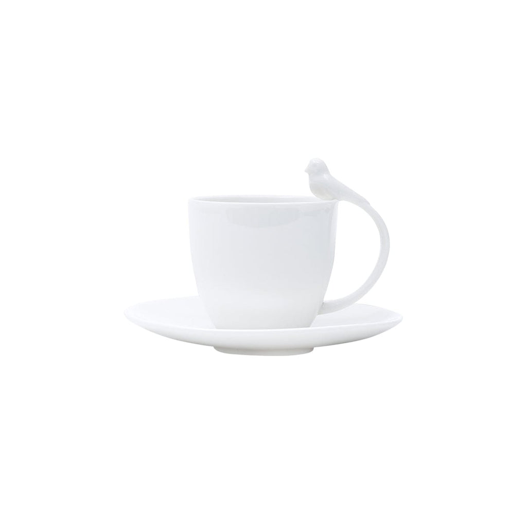 Set of 6 White Birds Cup and Saucer 85ml.