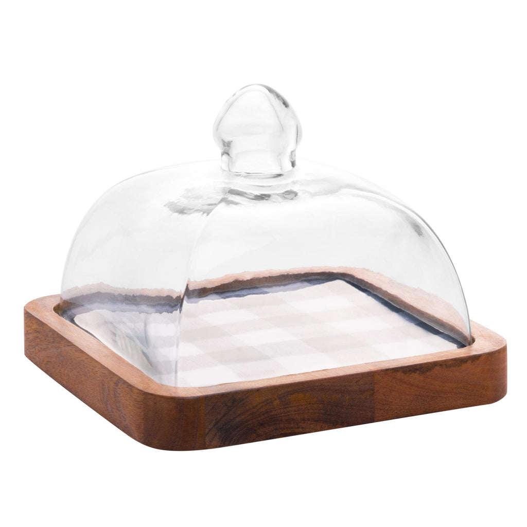 Wooden Cheese Platter with Glass Cover 24x24x15cm.