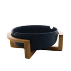 Porcelaine Blue Bowl with Wooden Support  26x22x11cm.