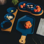 Porcelaine Blue Appetizer Board with a wooden handle 35x16x2cm.