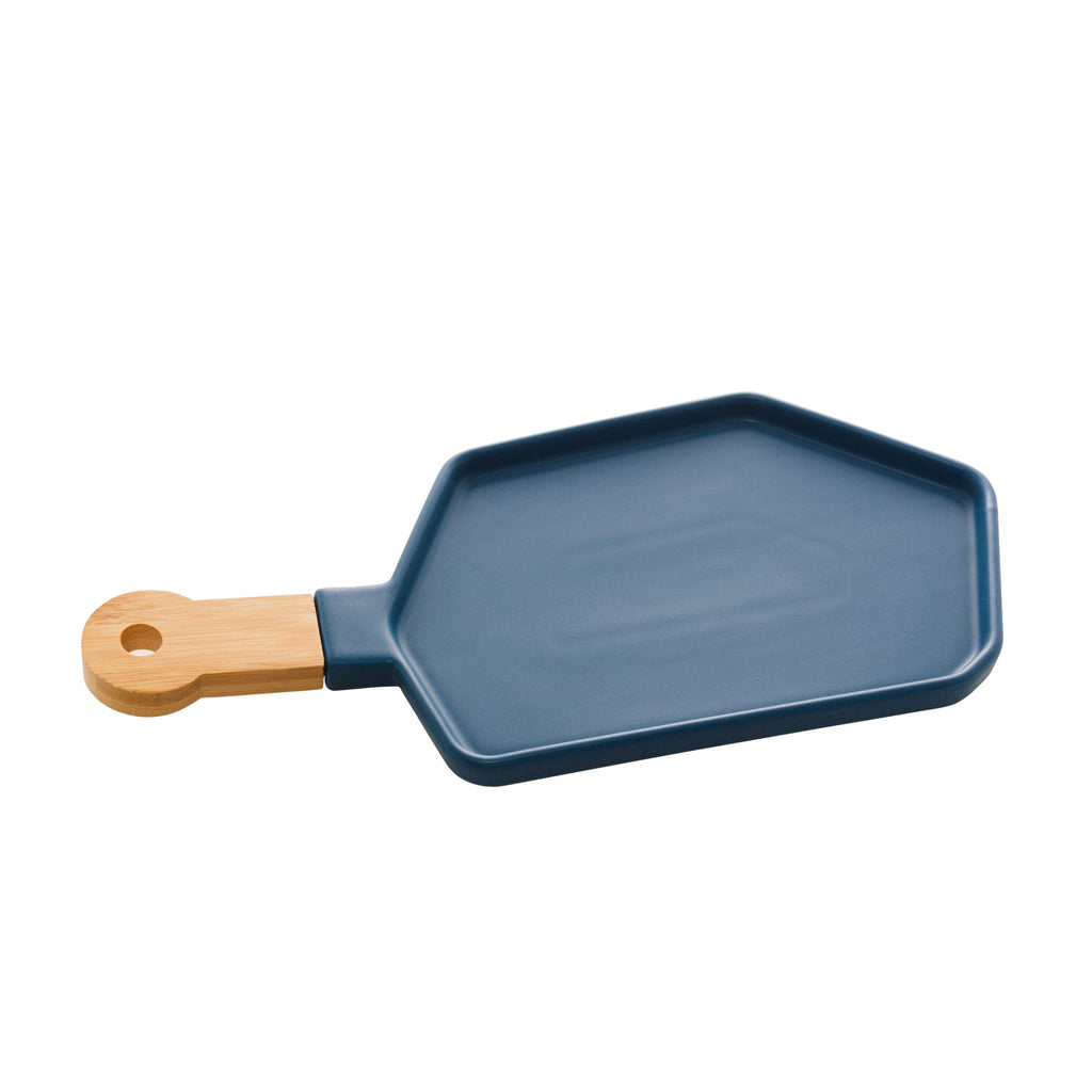 Porcelaine Blue Appetizer Board with a wooden handle 35x16x2cm.