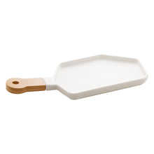 Charger l'image dans la galerie, Porcelaine White Appetizer Board with a Wooden Handle 35x16x2cm.
