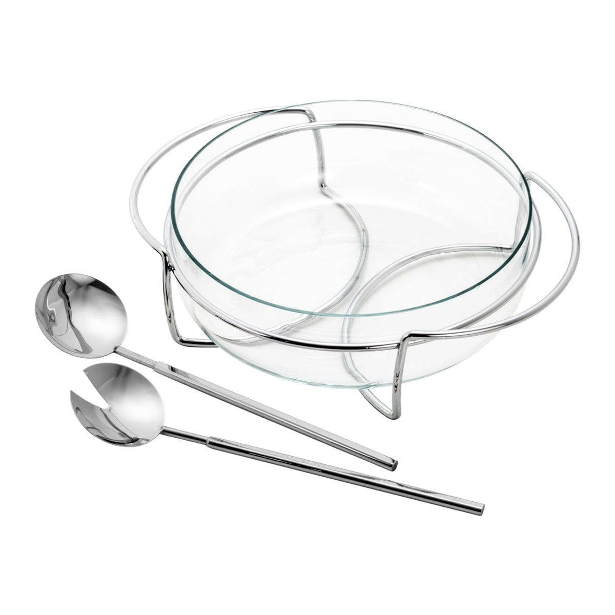 Silver Plated Salad Bowl support with Serving Set 25cm.