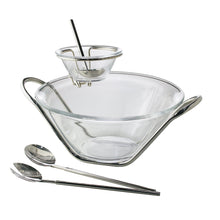 Load image into Gallery viewer, Silver Plated Crystal Salad Bowl Paired with a Sauce Cup and Serving Sets.
