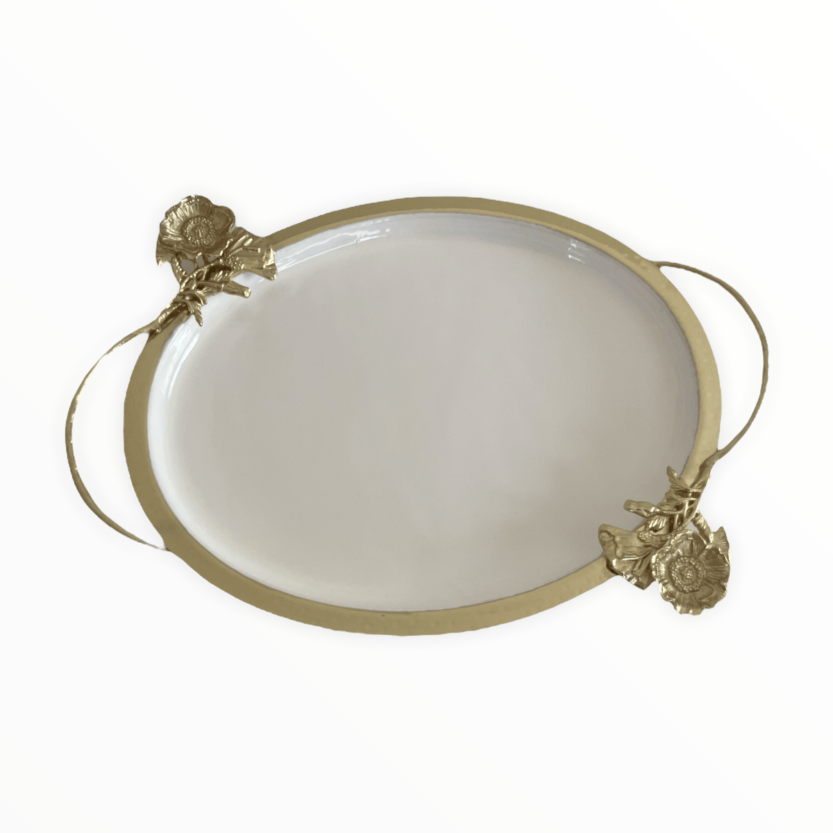 White Tray with Gold Flower Detail.