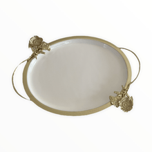 Load image into Gallery viewer, White Tray with Gold Flower Detail.
