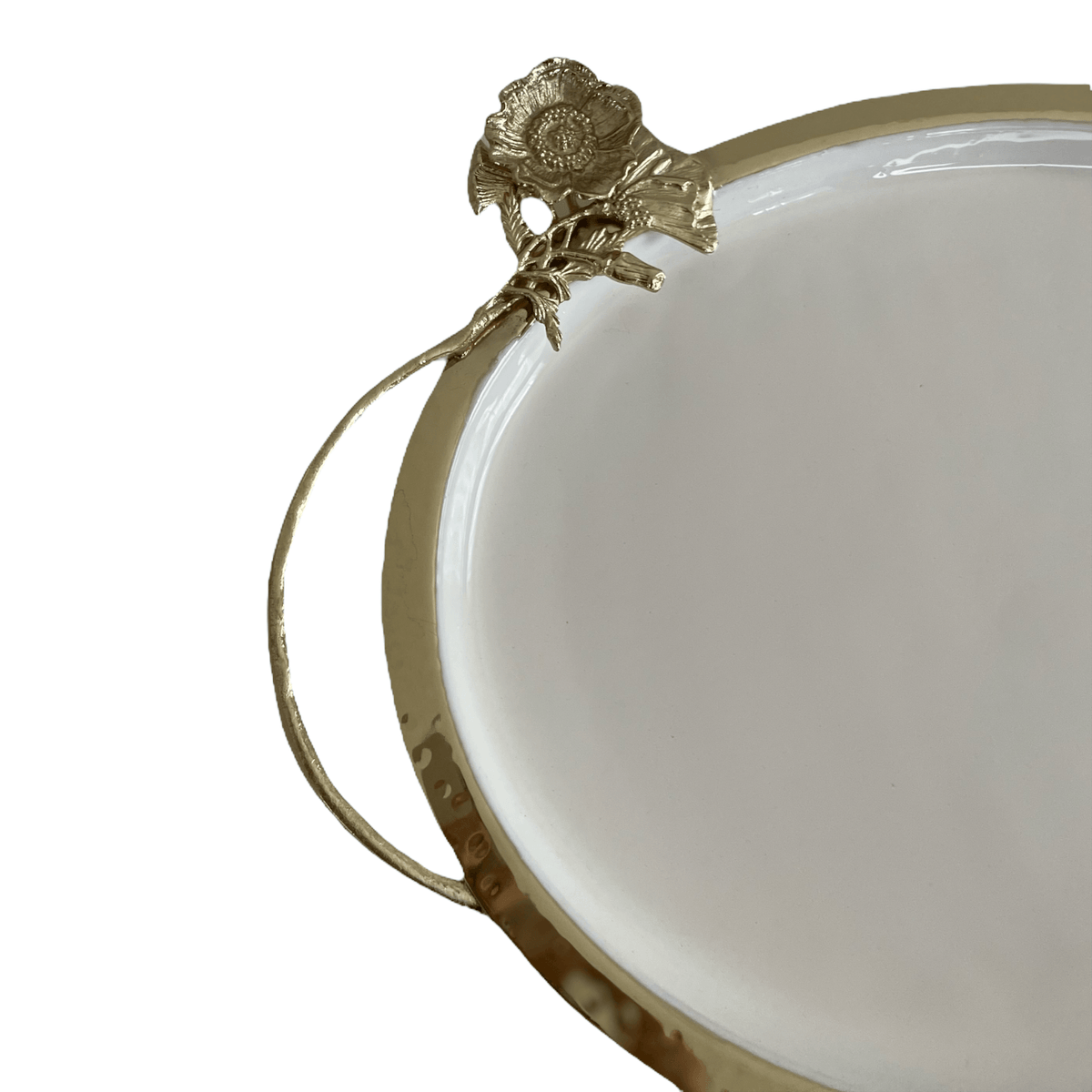White Tray with Gold Flower Detail.
